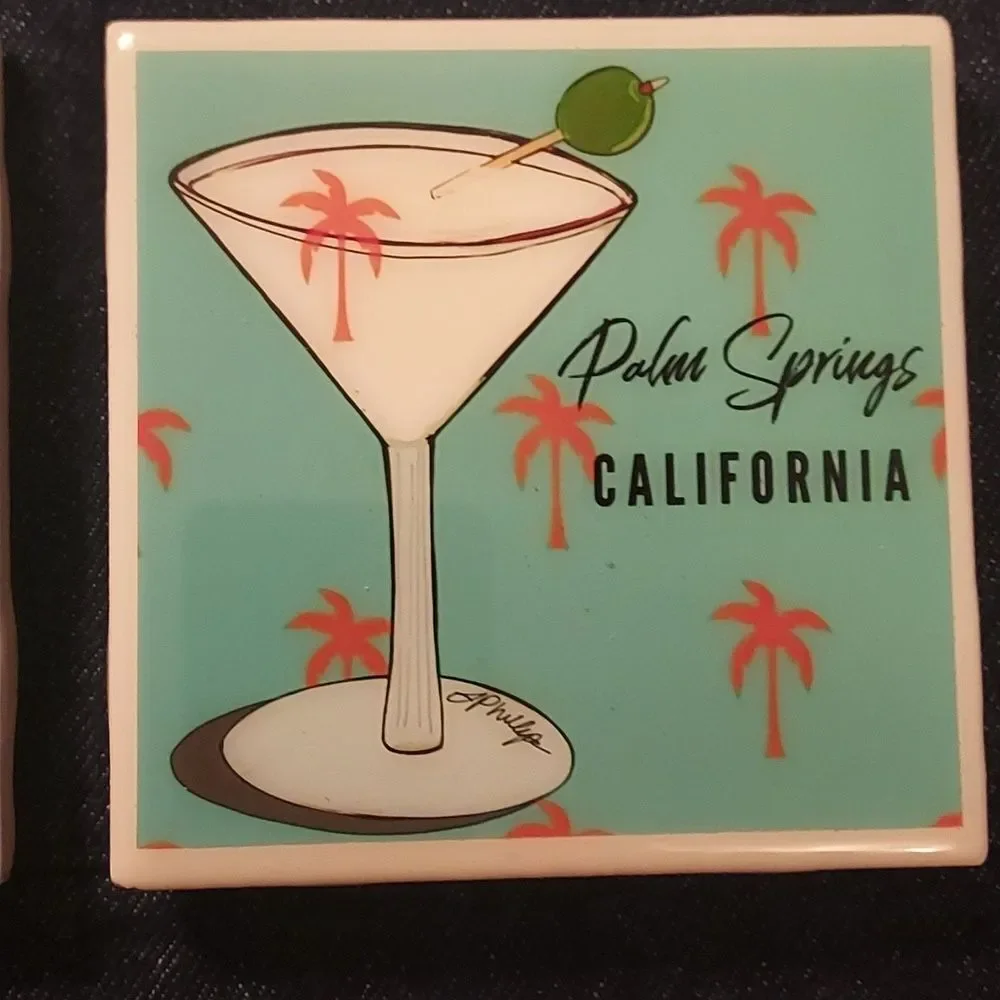 Mid Century Palm Springs Martini Coasters Retro Cocktail Bar Decor Set Ceramic